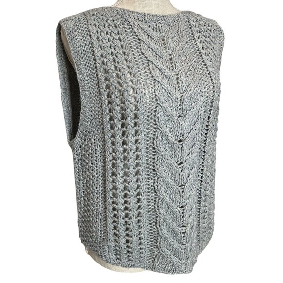 Thoroughbreds By Pronto Hand Knitted Gray Sleeveless Sweater Vest M Silk/Acrylic - Picture 3 of 5